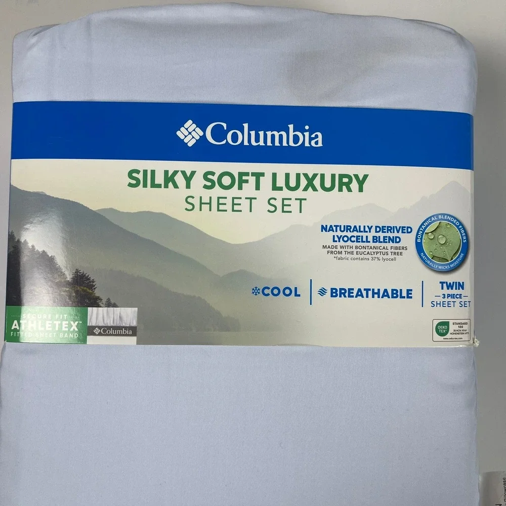 Columbia Silky Soft Luxury Twin Sheet Set Daydream Blue Lyocell Blend 3 Piece